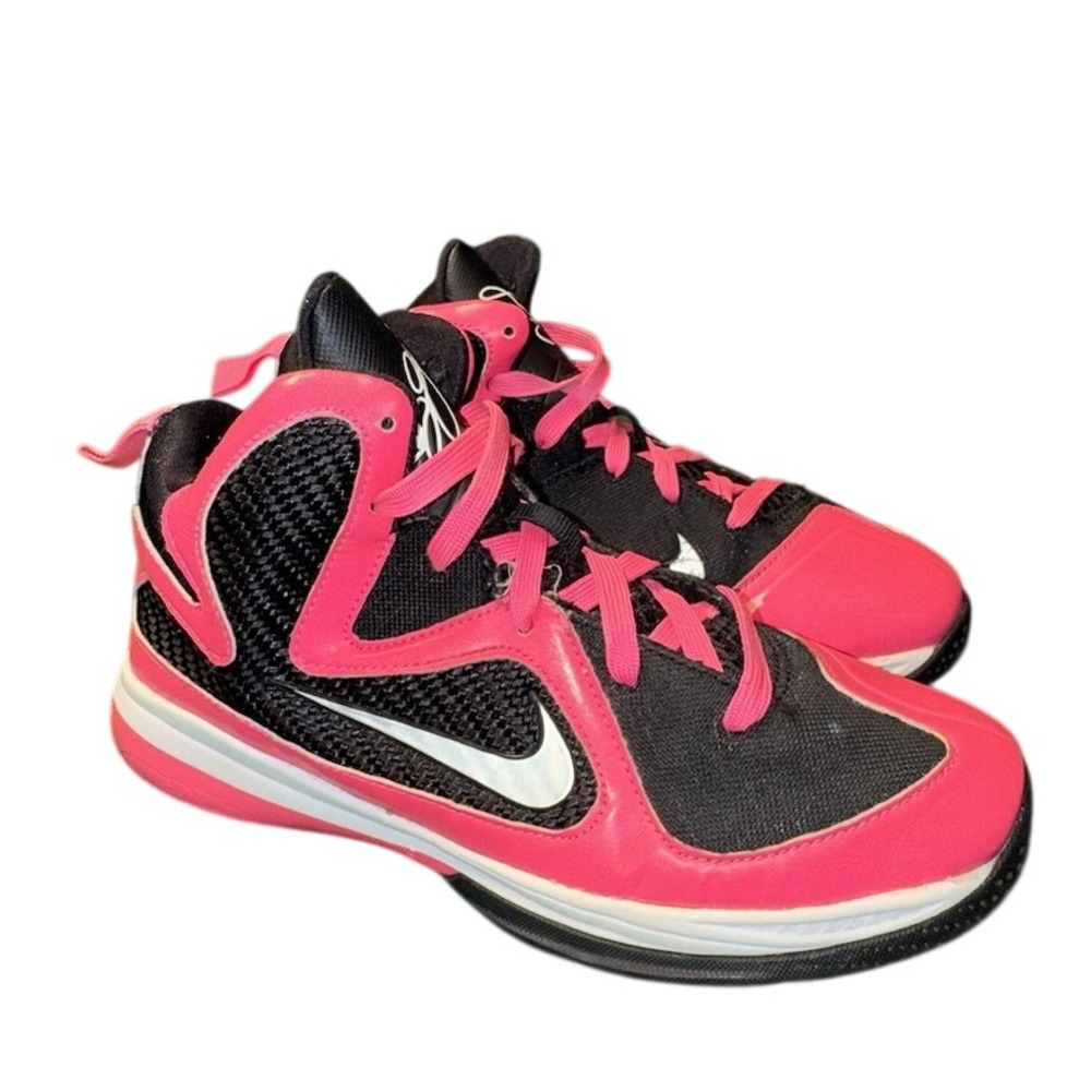 Nike‎ LeBron 9 GS Fireberry Pink Black Basketball Shoes 472665-600 Kids Size 3Y